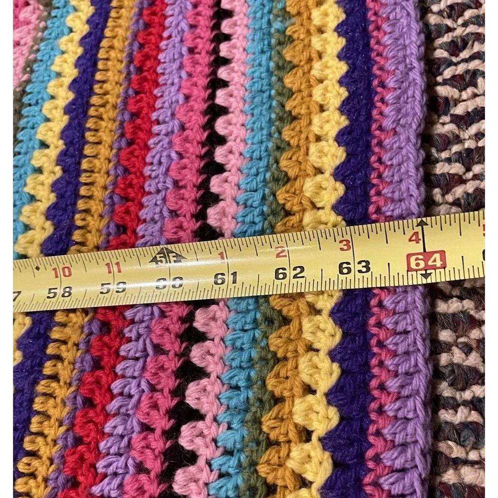 Handmade Rainbow Striped Afghan Crochet Blanket Throw Boho Grannycore 64